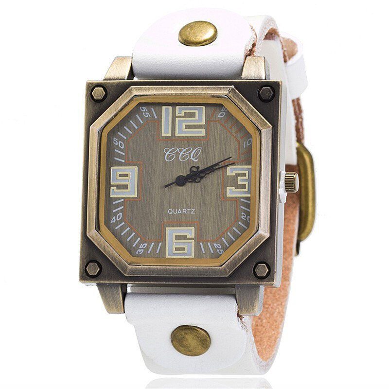 Vintage Casual Square Dial Justerbar Octagon Lærreim Herre Quartz Watch Armbåndsur