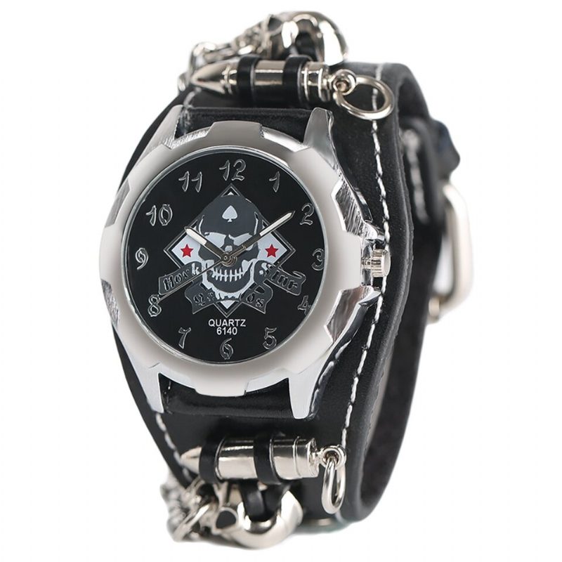 Vintage Square Dial Herre Watch Hollow Skull Leather Quartz Watch