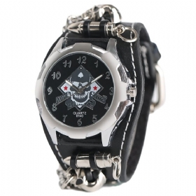 Vintage Square Dial Herre Watch Hollow Skull Leather Quartz Watch