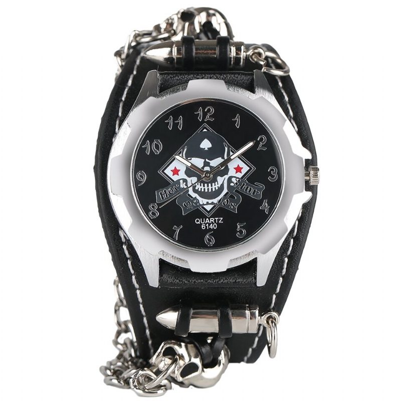 Vintage Square Dial Herre Watch Hollow Skull Leather Quartz Watch