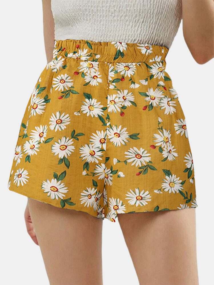 Daisy Print Høy Midje Dame Casual Shorts