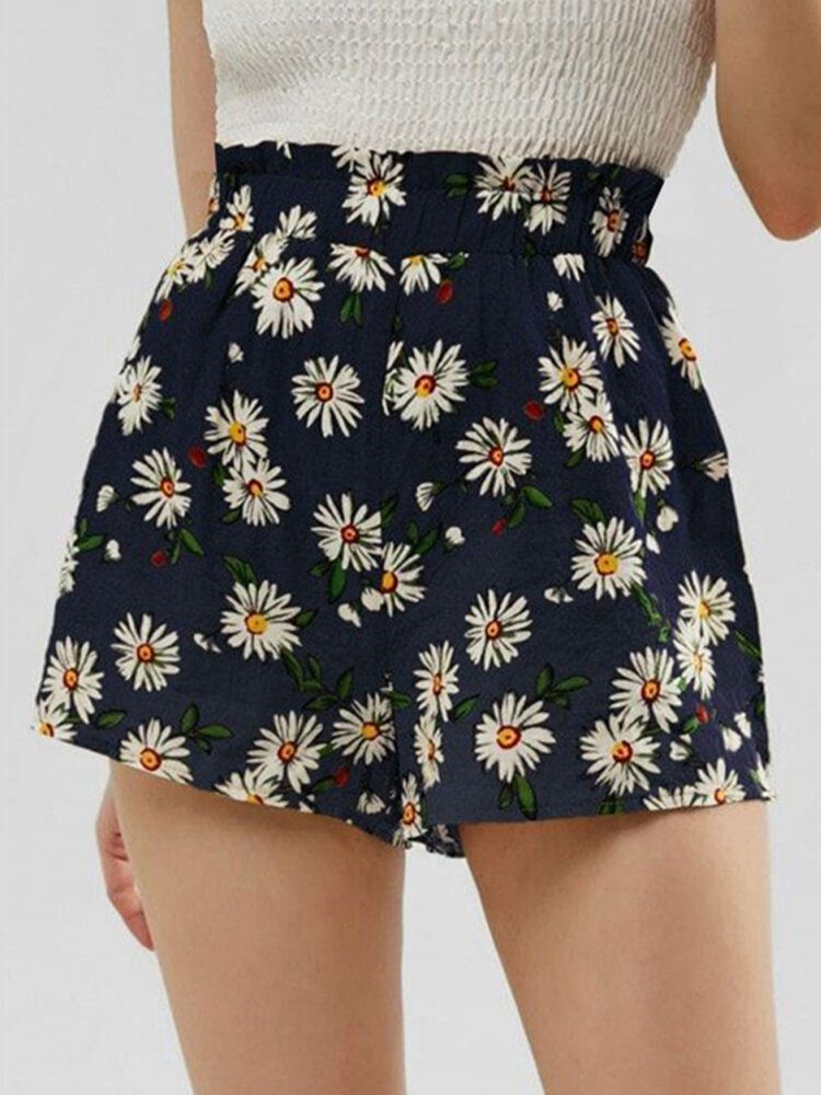 Daisy Print Høy Midje Dame Casual Shorts