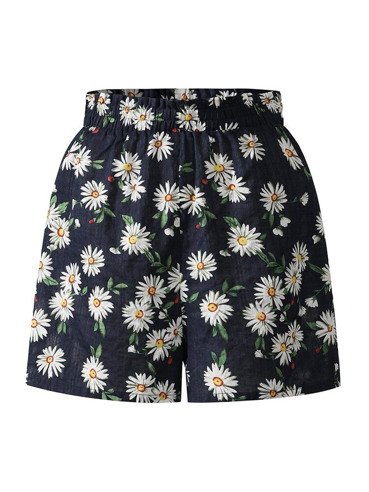 Daisy Print Høy Midje Dame Casual Shorts