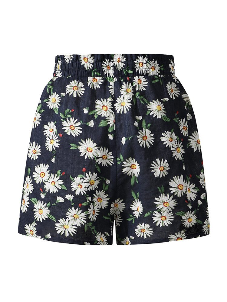 Daisy Print Høy Midje Dame Casual Shorts