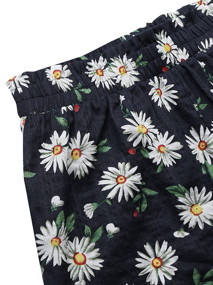 Daisy Print Høy Midje Dame Casual Shorts