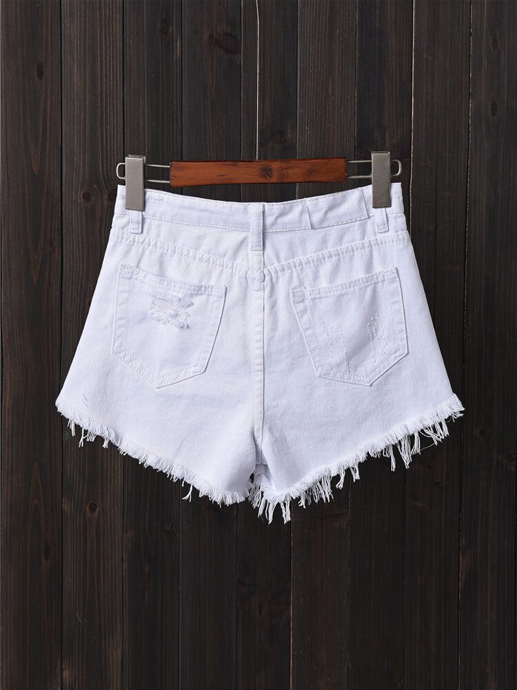 Dame Button Up Pocket Loose Hollow Ripped Denim Shorts