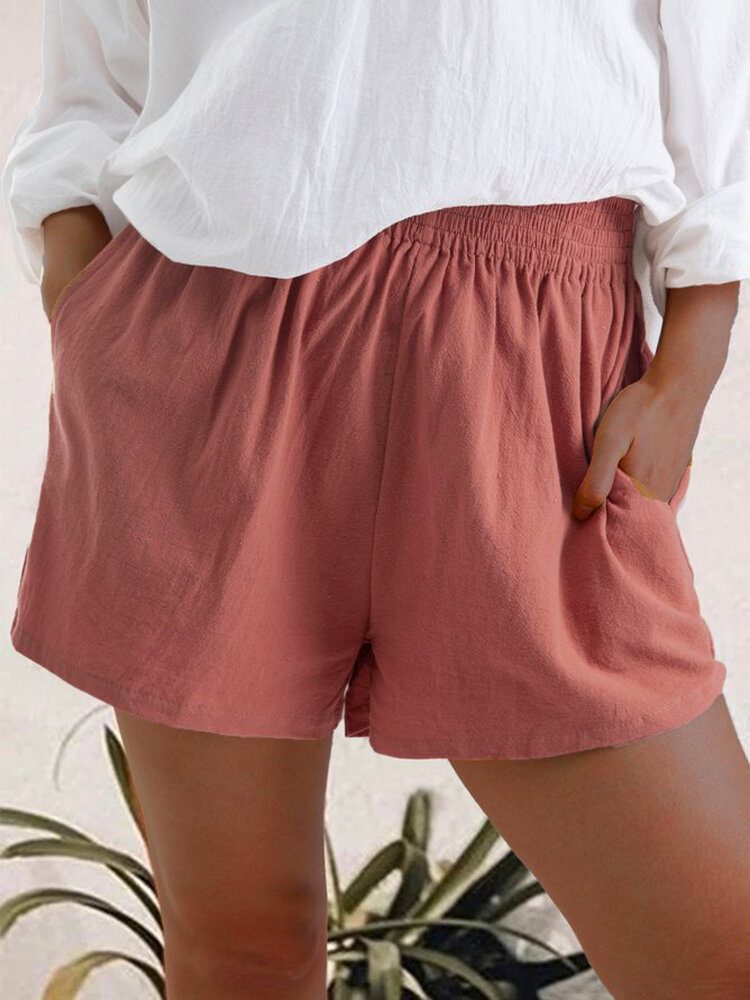 Dame Casual Ensfarget Elastisk Midjelommeshorts