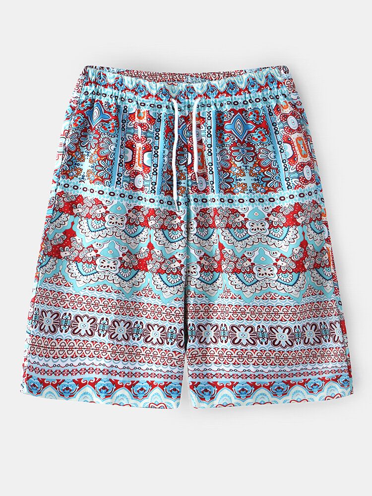 Etnisk Stil For Menn Print Med Snøring Holiday Casual Shorts Med Lomme