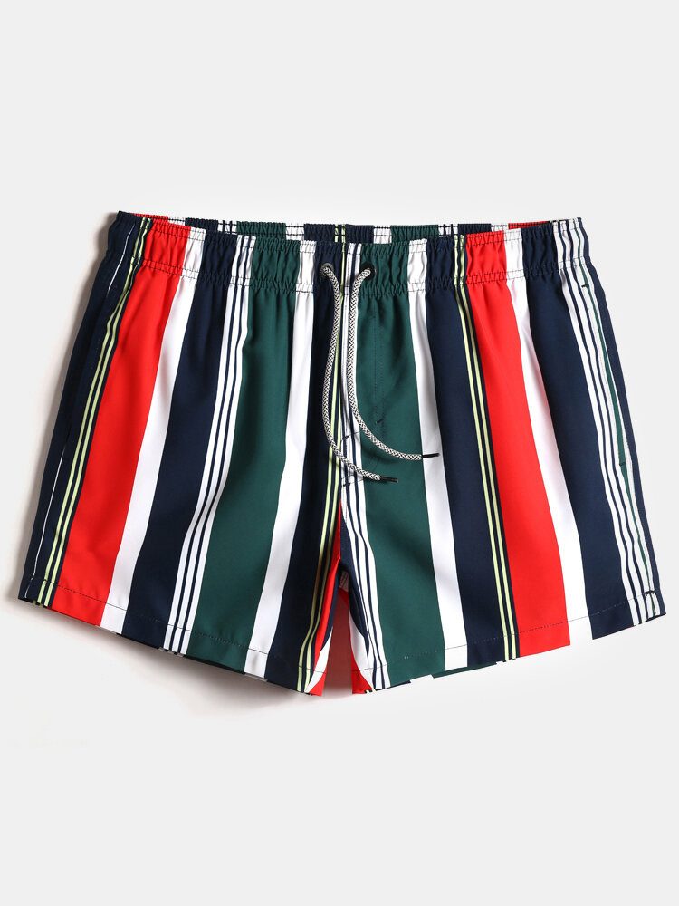 Fargerike Stripe Snorlomme For Menn Hurtigtørrende Feriebrettshorts