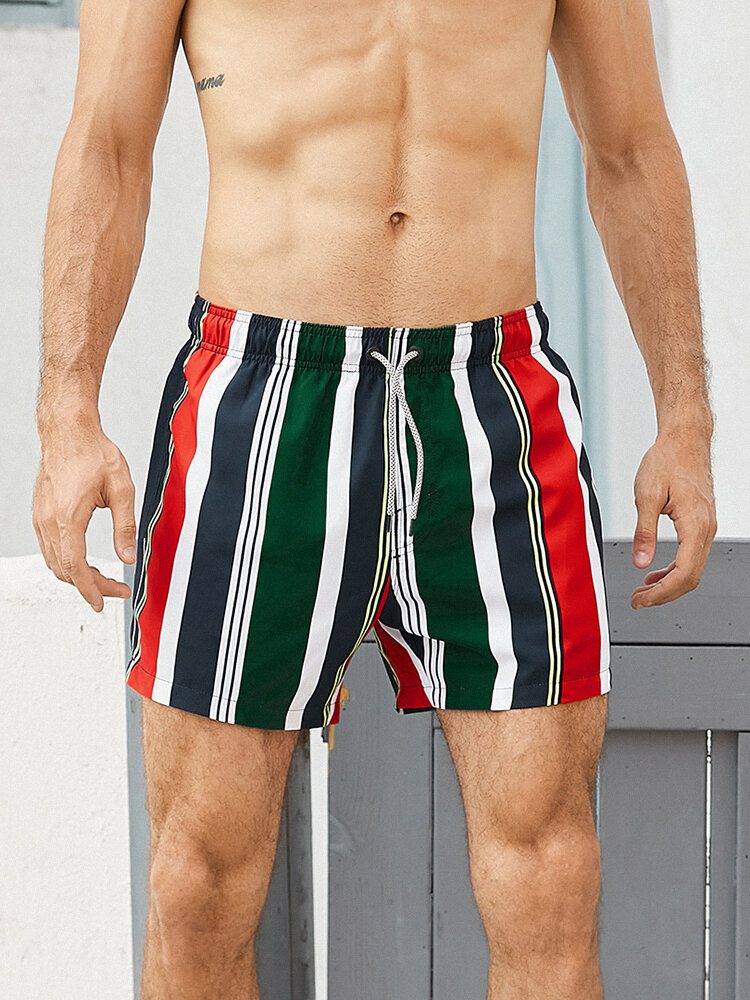 Fargerike Stripe Snorlomme For Menn Hurtigtørrende Feriebrettshorts