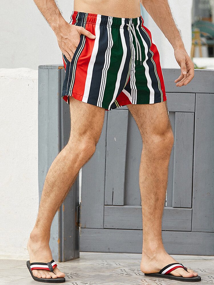 Fargerike Stripe Snorlomme For Menn Hurtigtørrende Feriebrettshorts