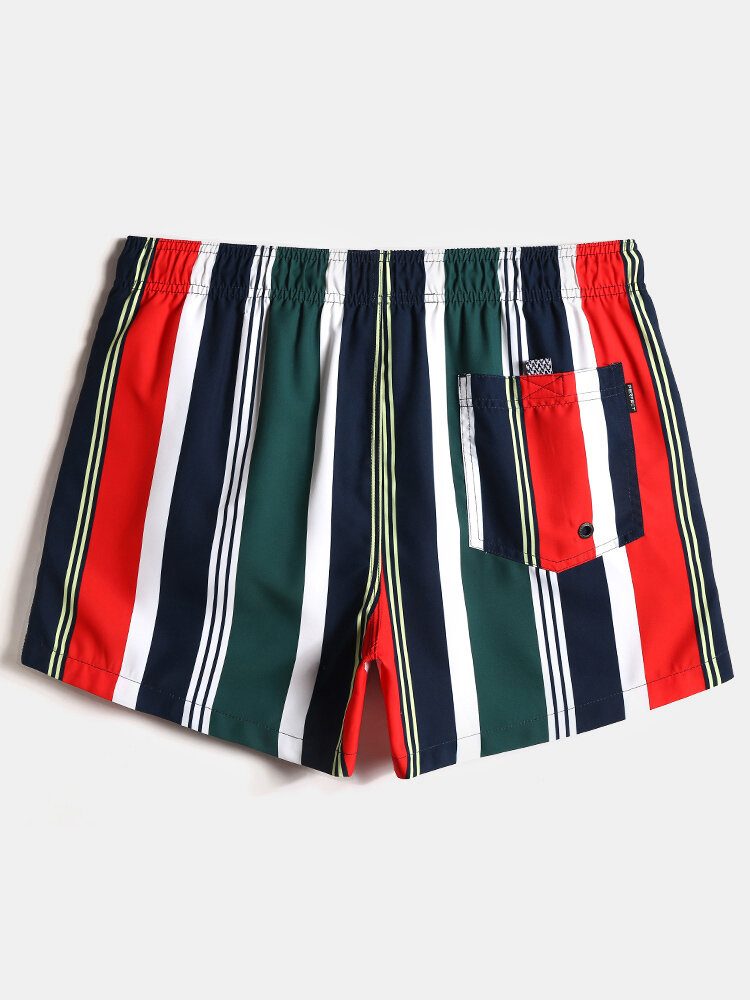 Fargerike Stripe Snorlomme For Menn Hurtigtørrende Feriebrettshorts