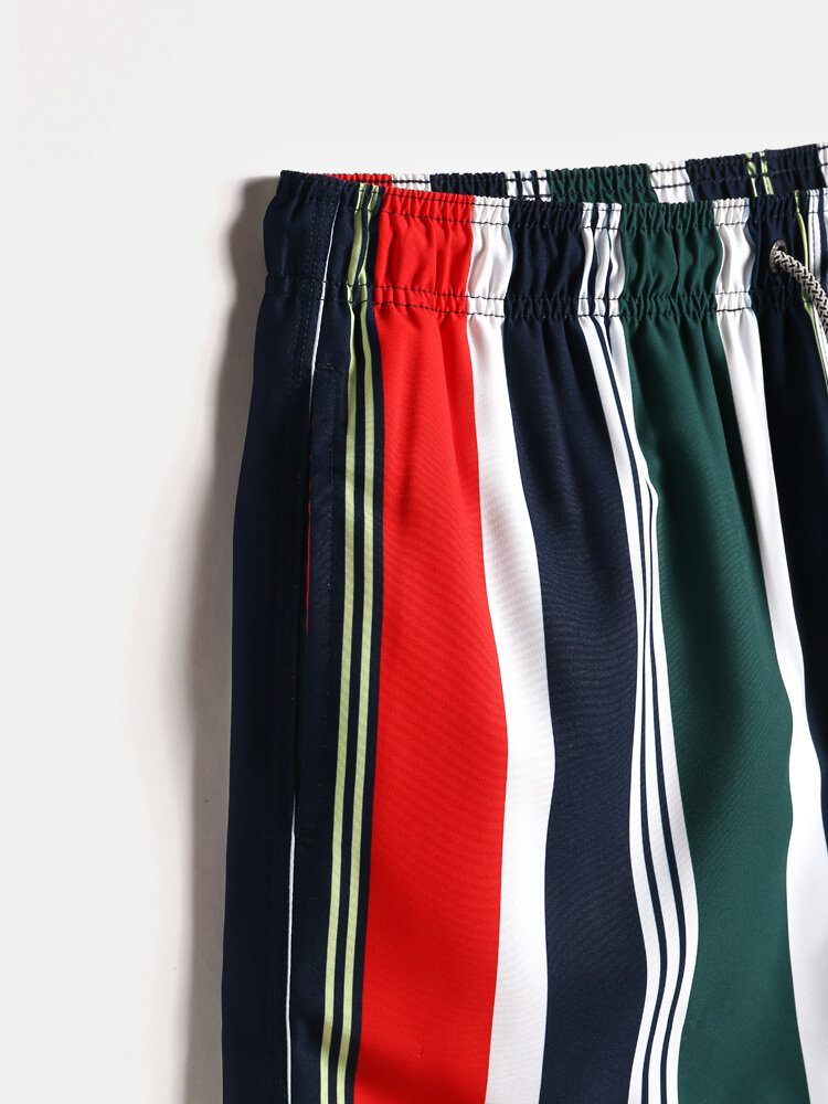 Fargerike Stripe Snorlomme For Menn Hurtigtørrende Feriebrettshorts