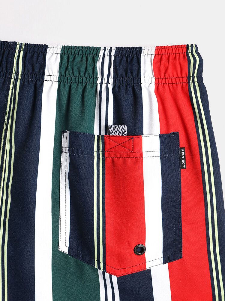 Fargerike Stripe Snorlomme For Menn Hurtigtørrende Feriebrettshorts