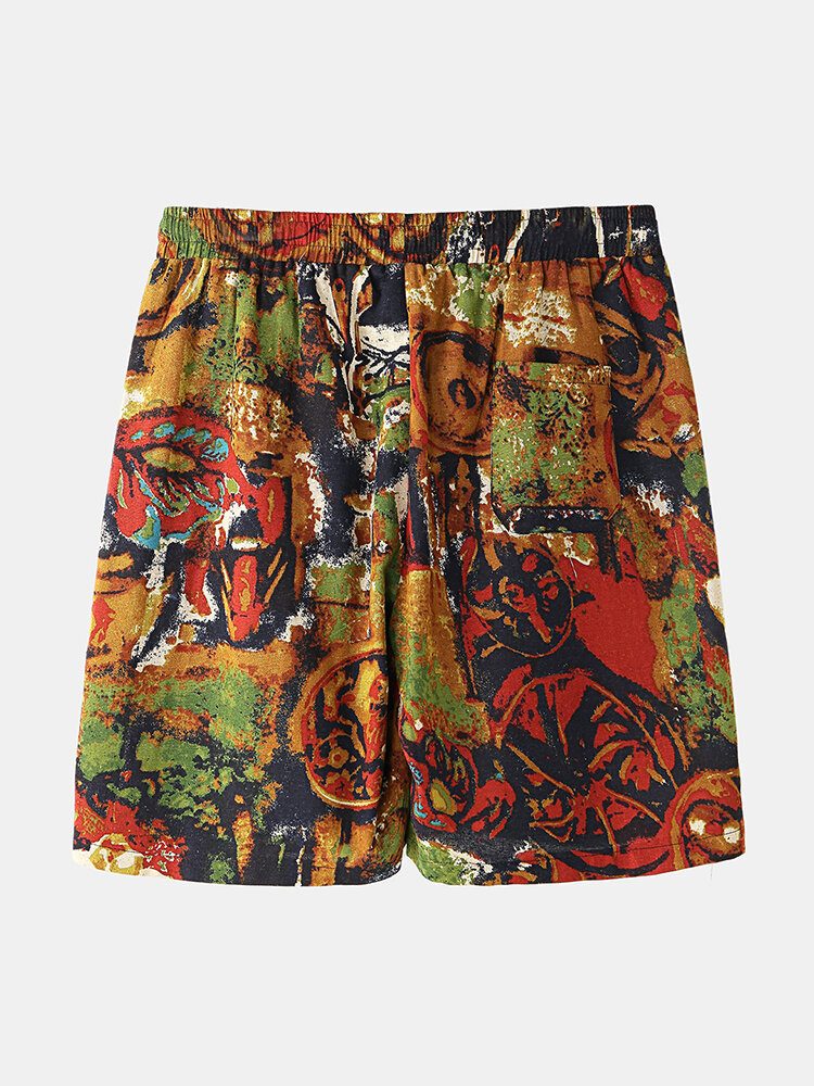 Flerfarget Trykk For Menn Vintage Stil Fritidsshorts Med Lomme