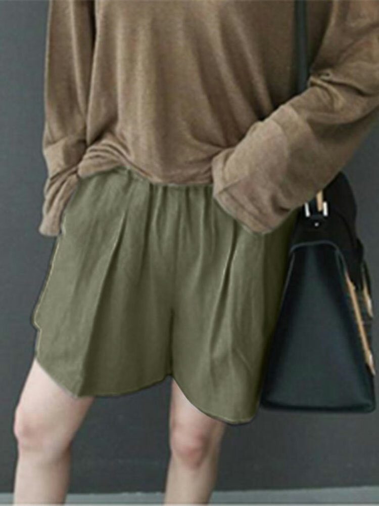 Fritid Solid Ruched Pocket Casual Cotton Shorts