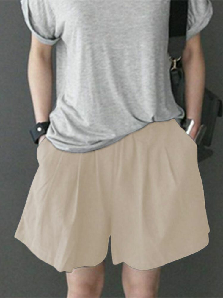 Fritid Solid Ruched Pocket Casual Cotton Shorts