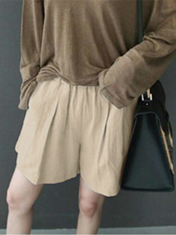 Fritid Solid Ruched Pocket Casual Cotton Shorts