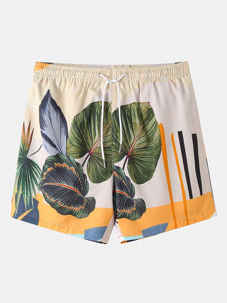 Fritidsplanter For Menn Leave Print Tropical Shorts Med Snøring