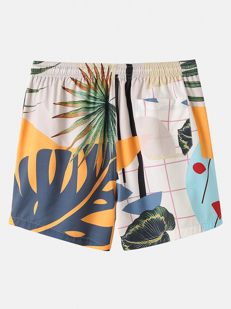 Fritidsplanter For Menn Leave Print Tropical Shorts Med Snøring