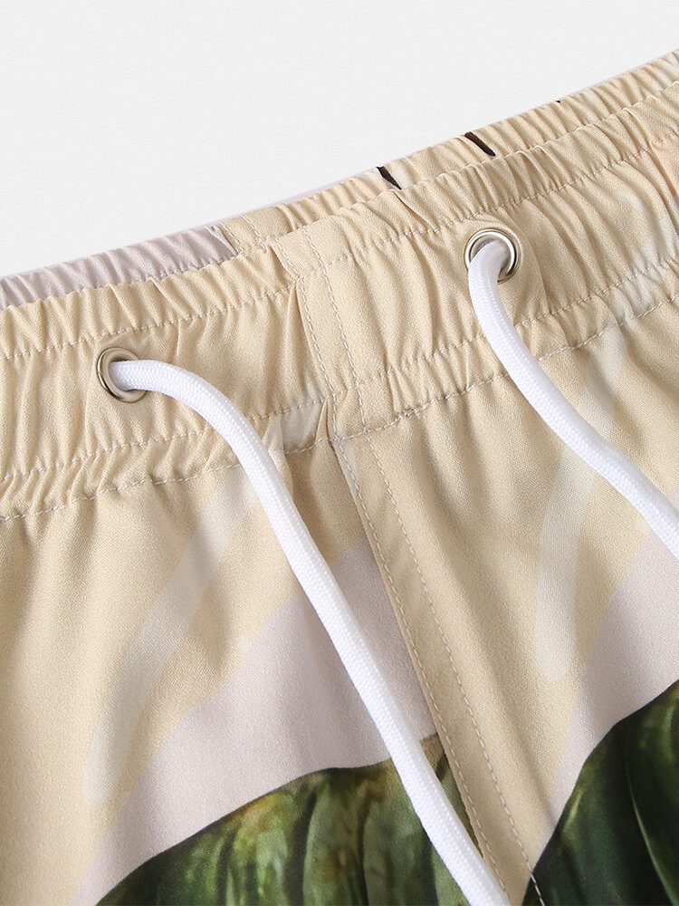 Fritidsplanter For Menn Leave Print Tropical Shorts Med Snøring