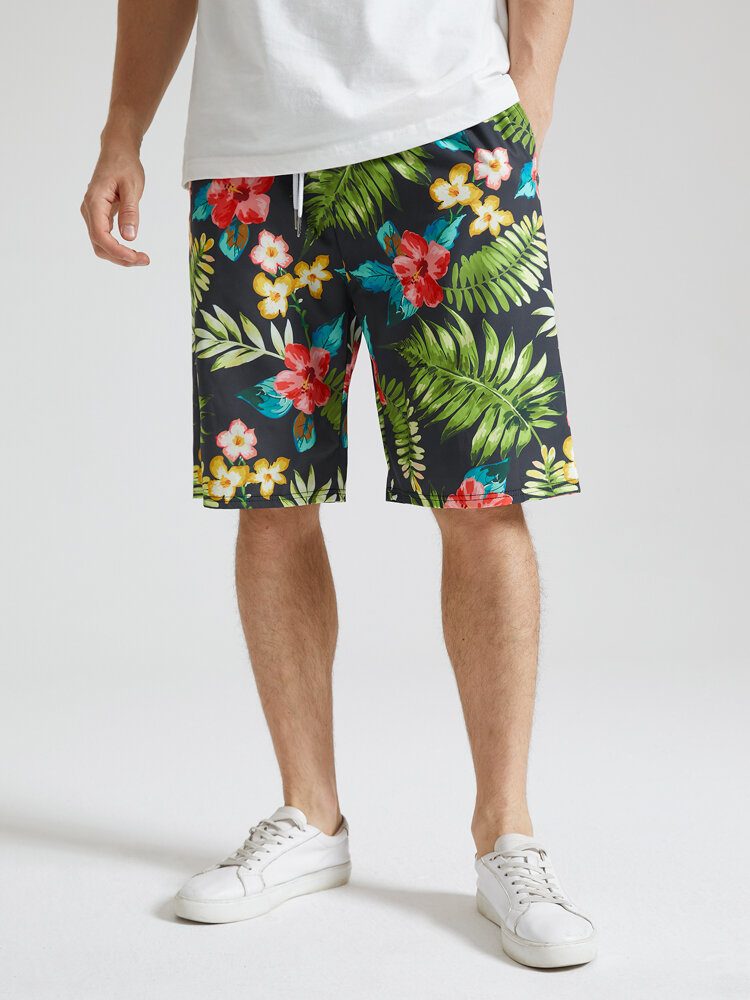 Herre All Over Flower Leaf Print Holiday Shorts Med Snøring