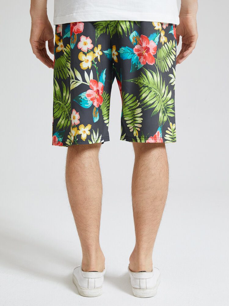 Herre All Over Flower Leaf Print Holiday Shorts Med Snøring