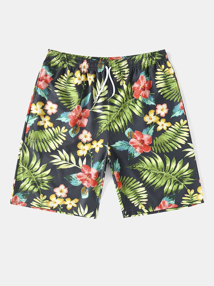 Herre All Over Flower Leaf Print Holiday Shorts Med Snøring