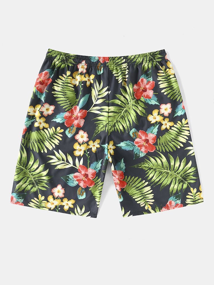 Herre All Over Flower Leaf Print Holiday Shorts Med Snøring