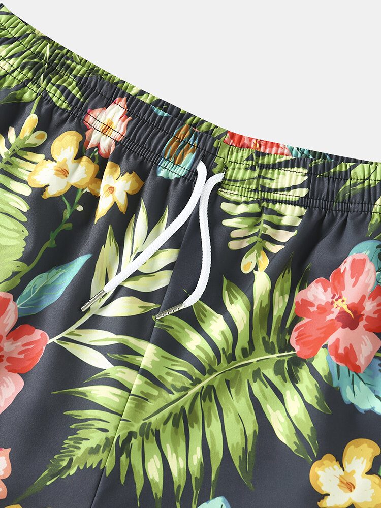 Herre All Over Flower Leaf Print Holiday Shorts Med Snøring