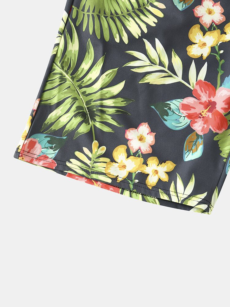 Herre All Over Flower Leaf Print Holiday Shorts Med Snøring