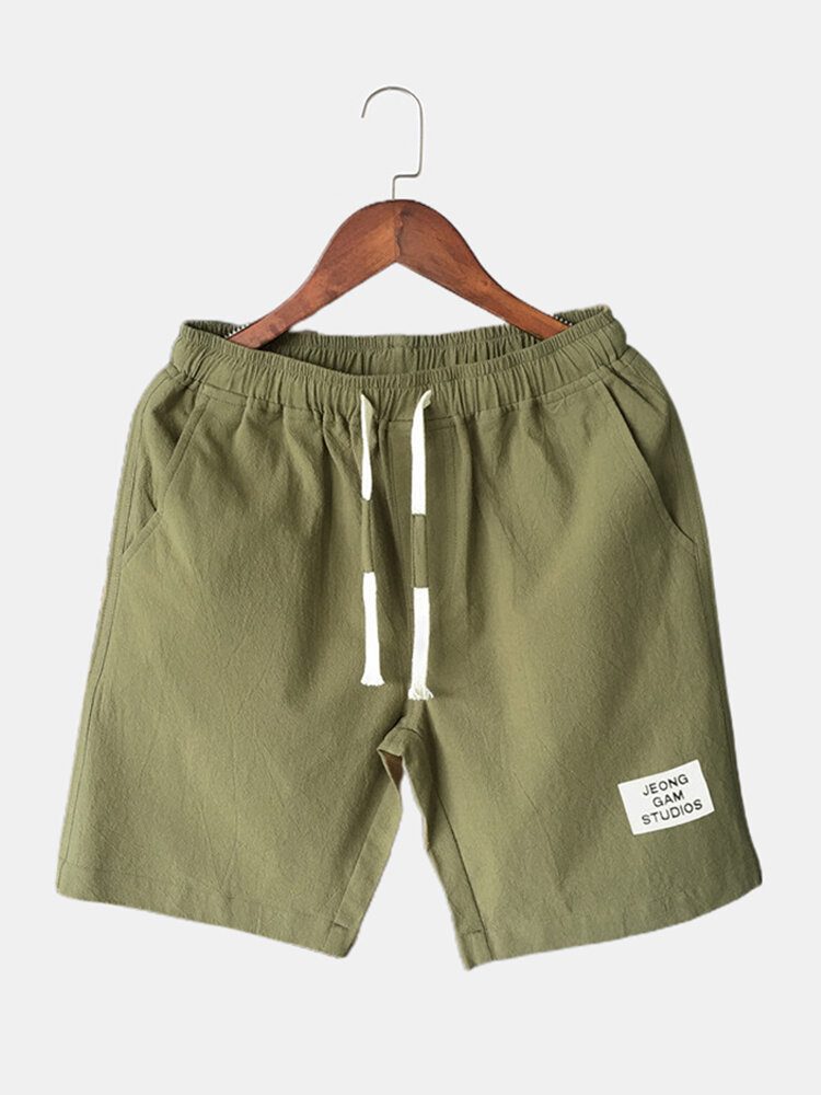 Herre Bomull Ensfarge Liten Tag Snøring Casual Shorts Med Lomme