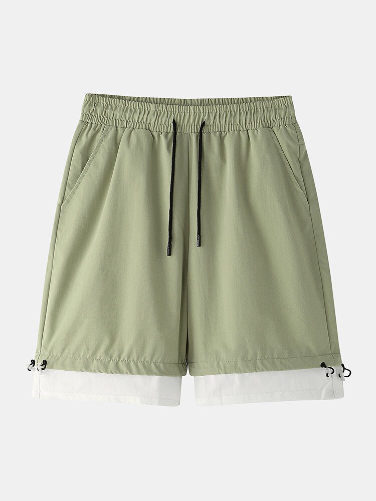 Herre Bomull Ensfarget Snøring Loose Fit Casual Shorts