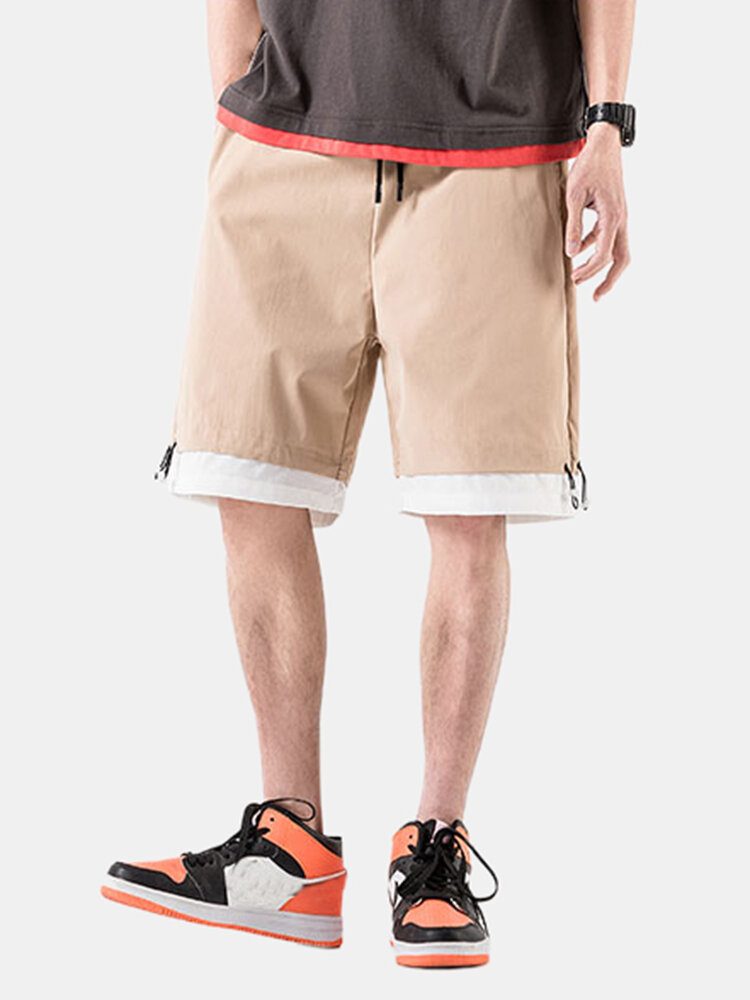 Herre Bomull Ensfarget Snøring Loose Fit Casual Shorts