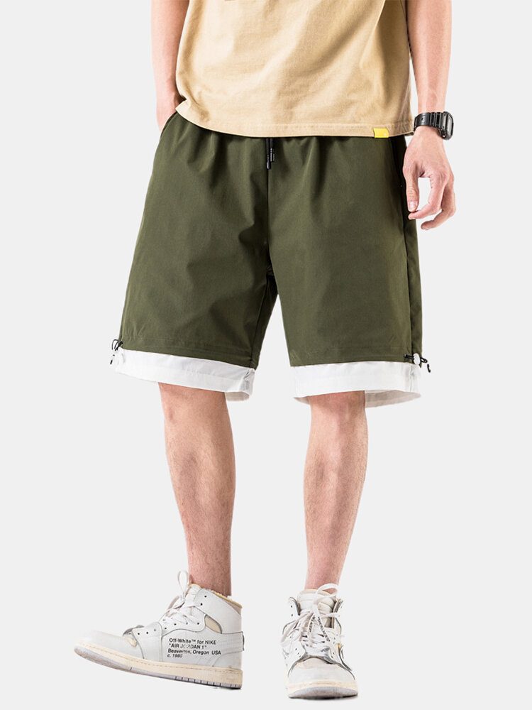 Herre Bomull Ensfarget Snøring Loose Fit Casual Shorts