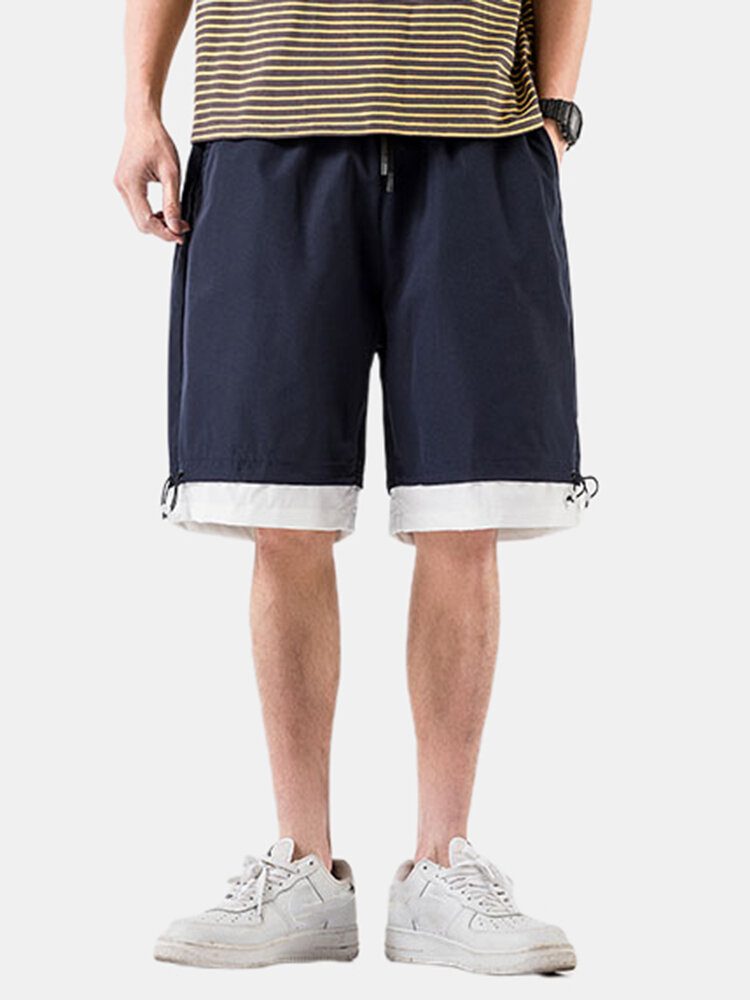 Herre Bomull Ensfarget Snøring Loose Fit Casual Shorts