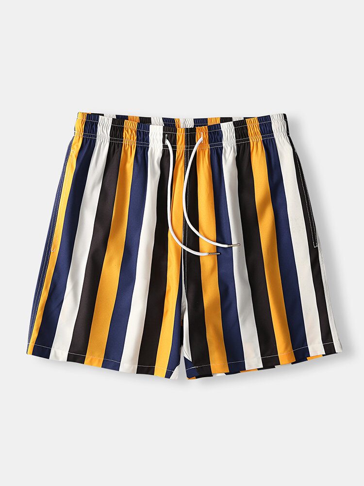 Herre Fargerike Stripe Shorts Hurtigtørkende Mesh Fôr Middels Lengde Strandferie Badebukse Shorts