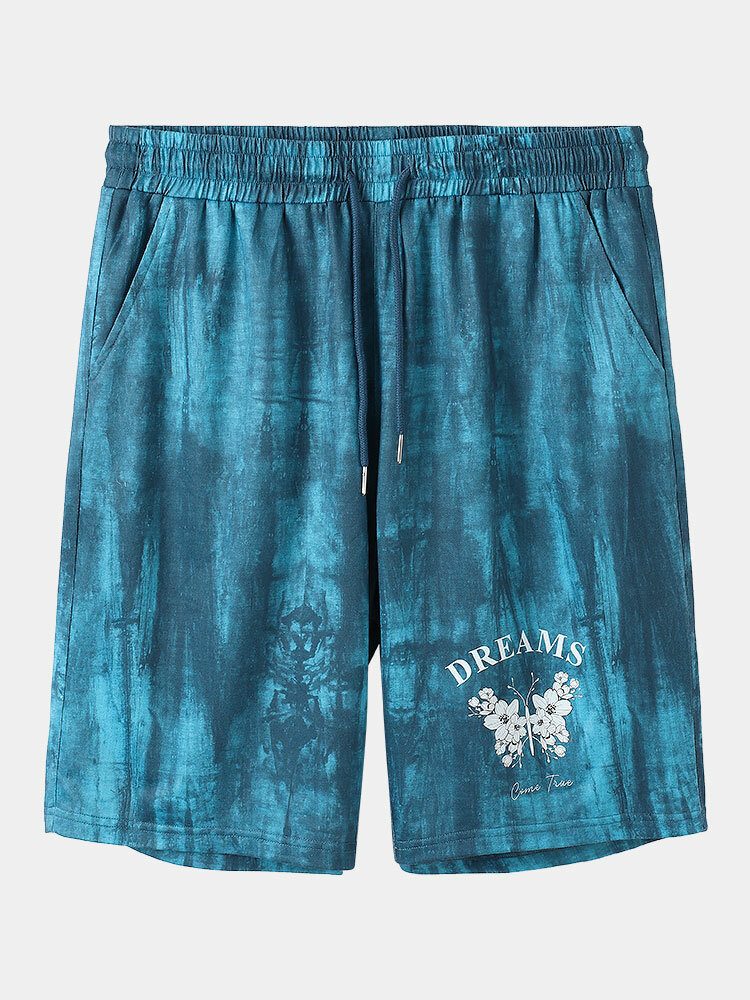 Herre Tie Dye Flower Print Elastisk Midjeshorts