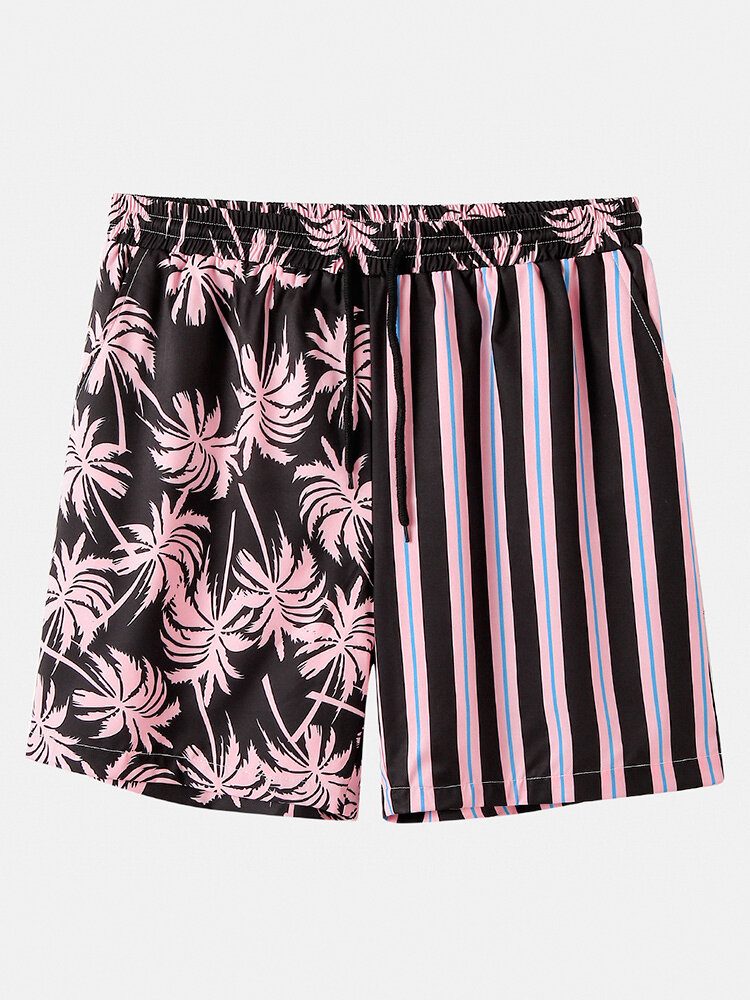 Menn Coconut Tree Fargerike Stripe Blandet Print Casual Shorts