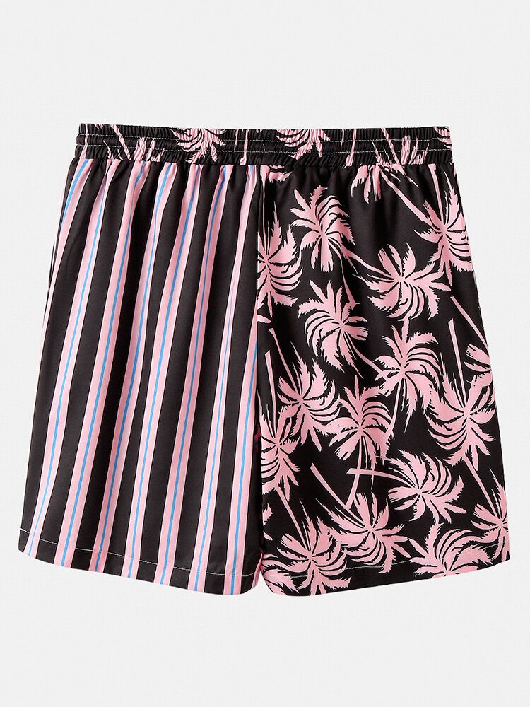 Menn Coconut Tree Fargerike Stripe Blandet Print Casual Shorts