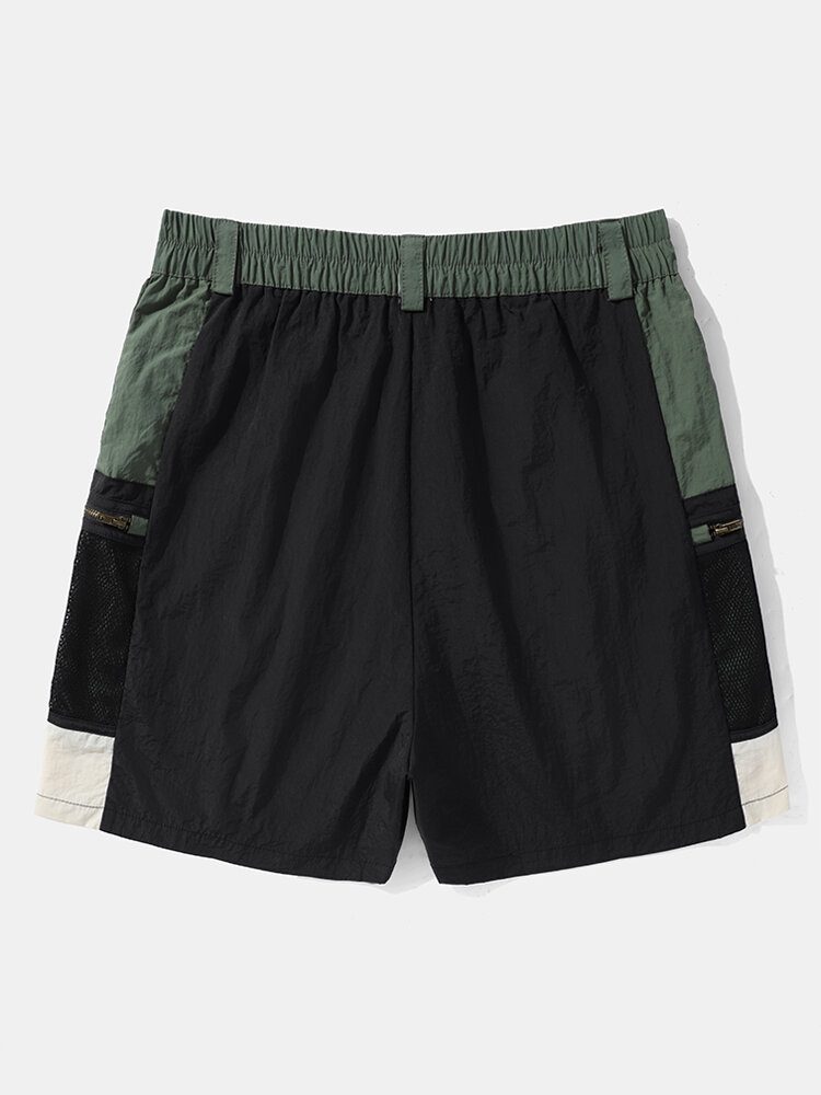 Menn Colorblock Zip Pocket Belted Elastisk Midje Shorts