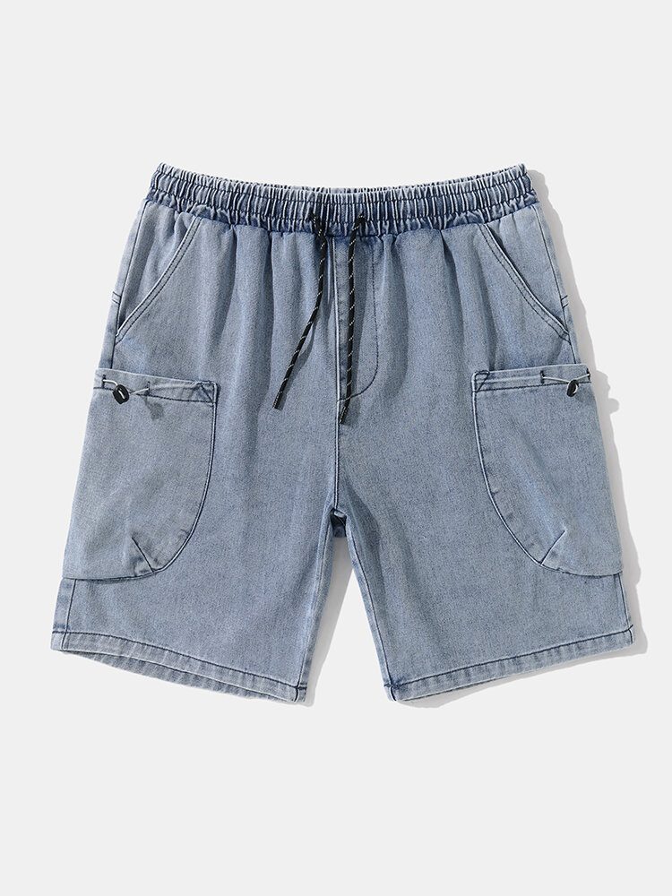 Menn Denim Dobbellomme Snøring Brede Legged Jeans Shorts