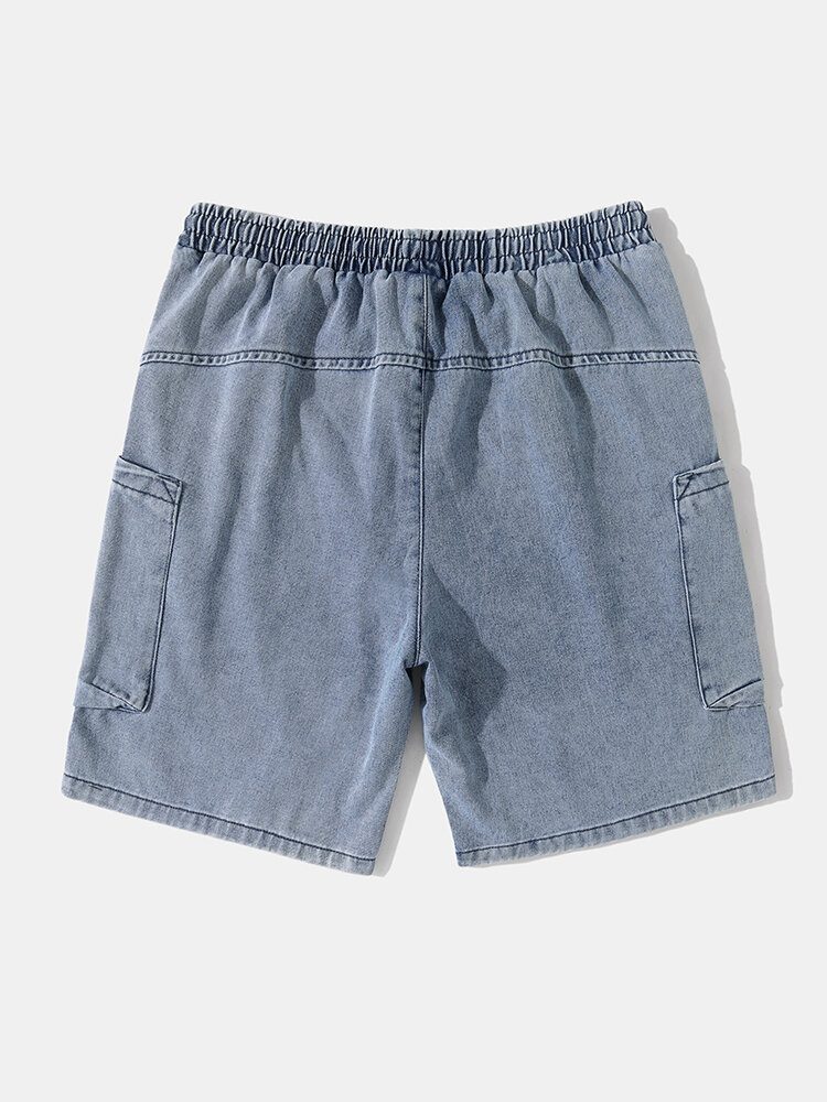 Menn Denim Dobbellomme Snøring Brede Legged Jeans Shorts