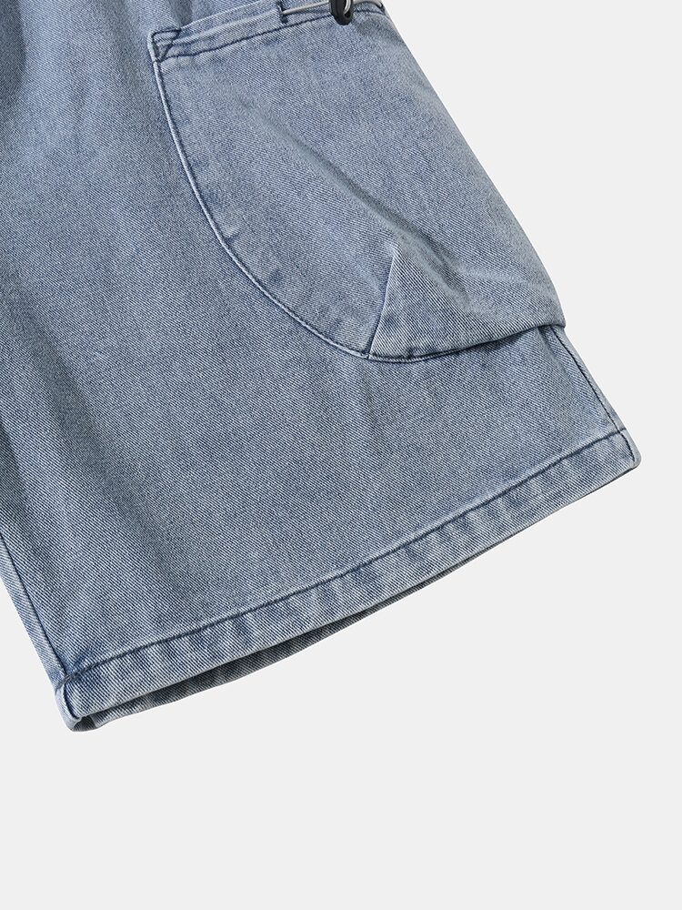 Menn Denim Dobbellomme Snøring Brede Legged Jeans Shorts