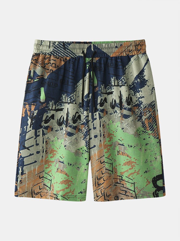 Menn Letter Graffiti Baklommer Mid Lengde Brede Legged Shorts