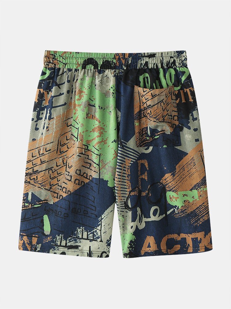 Menn Letter Graffiti Baklommer Mid Lengde Brede Legged Shorts