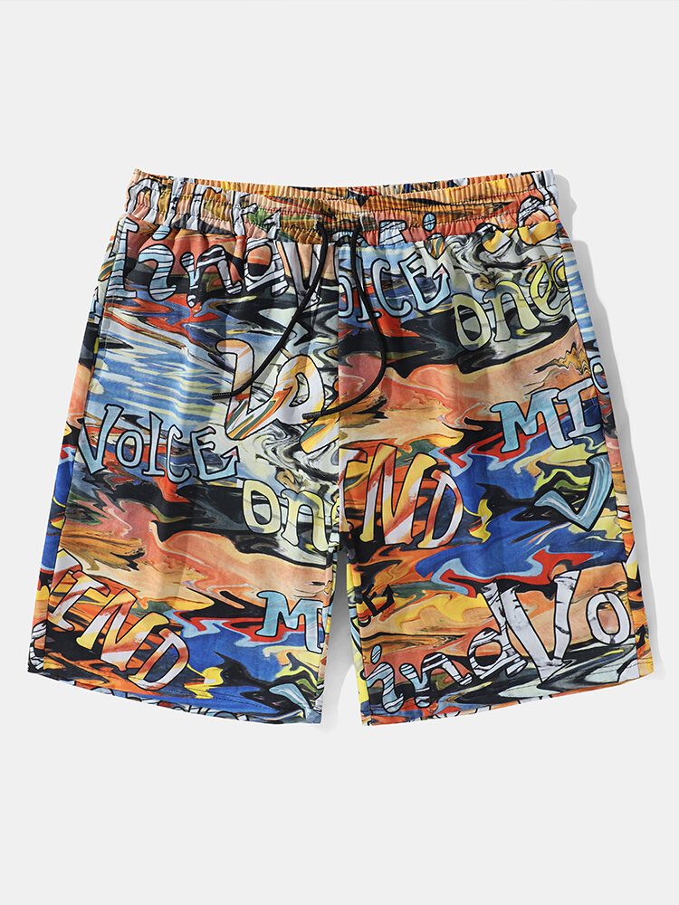 Menn Letter Graffiti Fargerik Mid Length All Matched Shorts