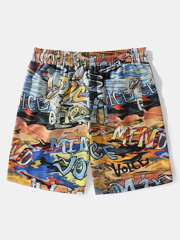 Menn Letter Graffiti Fargerik Mid Length All Matched Shorts