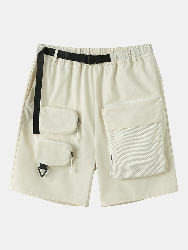 Menn Multi Pocket Zip Designet Utility Belted Cargo Shorts