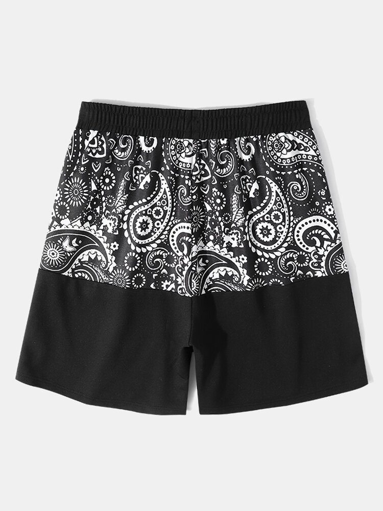 Paisley Herre Med Ryggtrykk Sidestripe Patchwork Løs Shorts Med Snøring